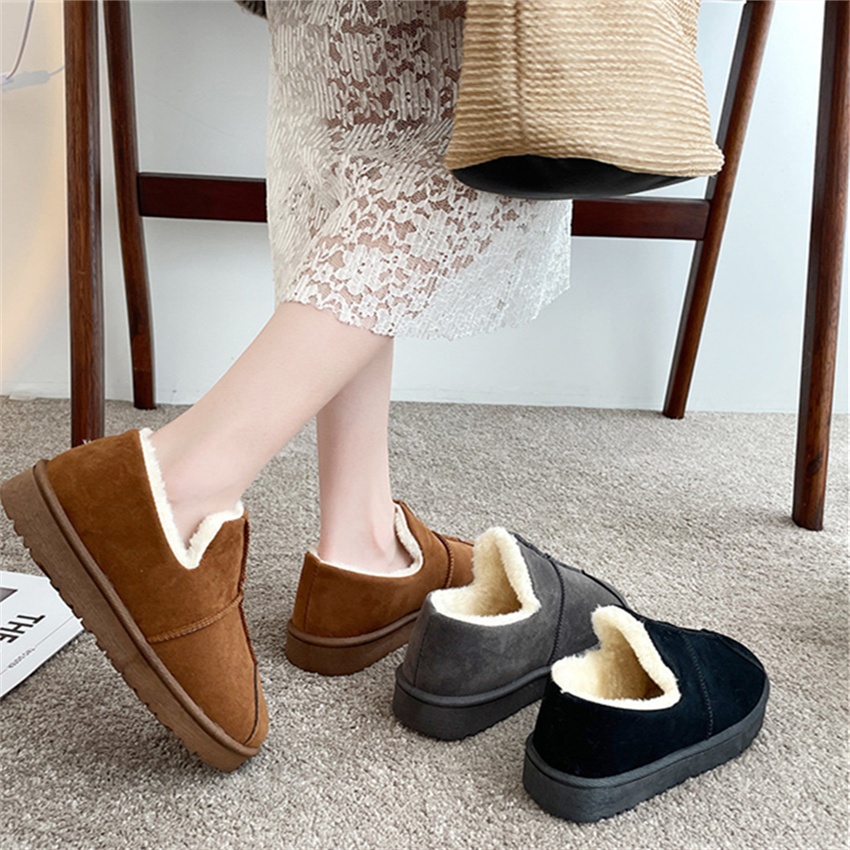 Women's Winter Snow Boots Low Round Toe Fluffy Shoes