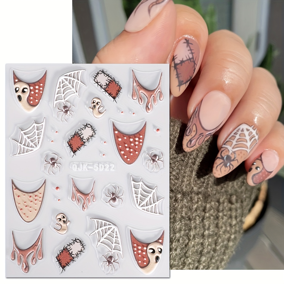 5d Embossed Halloween Nail Art Stickers self Adhesive Spider - Temu Austria