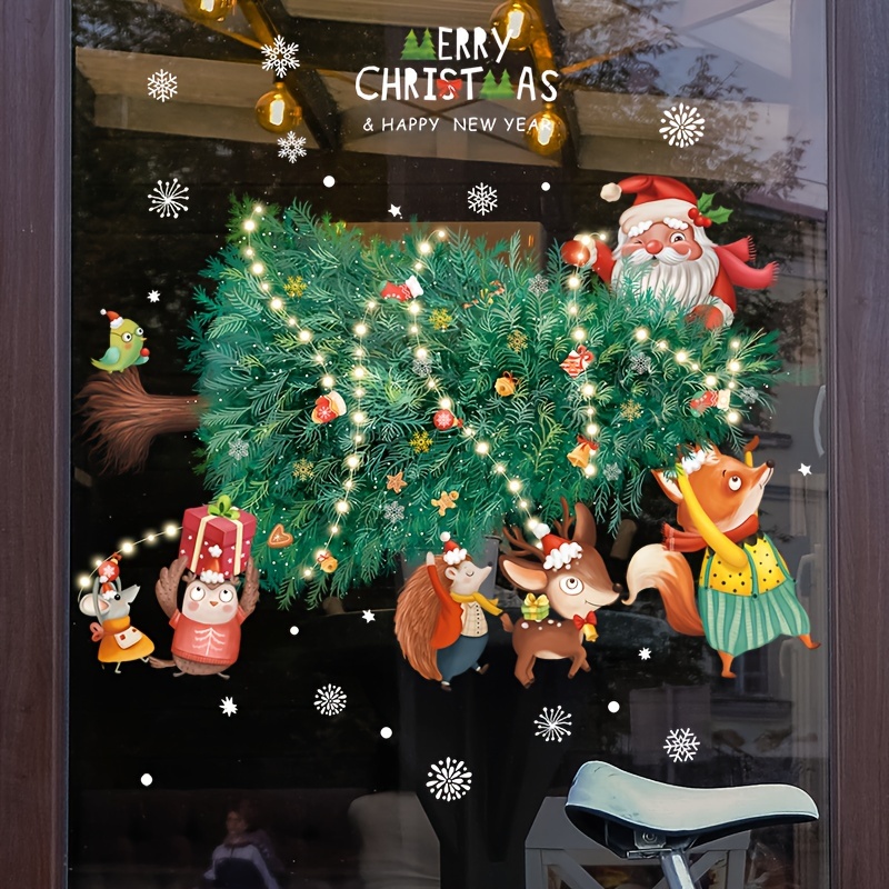 1 Feuille Mignon Père Noël Noël Autocollant Fenêtre En Verre