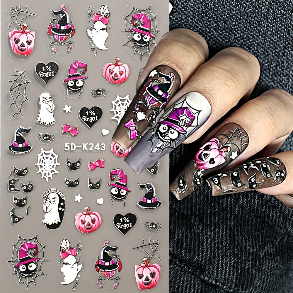 8 Sheets Halloween Fall Autumn Nail Art Stickers Decals Self Adhesive  Pegatinas para Uñas Cute Horror Skull Spider Web Pumpkin Design Manicure  Tips