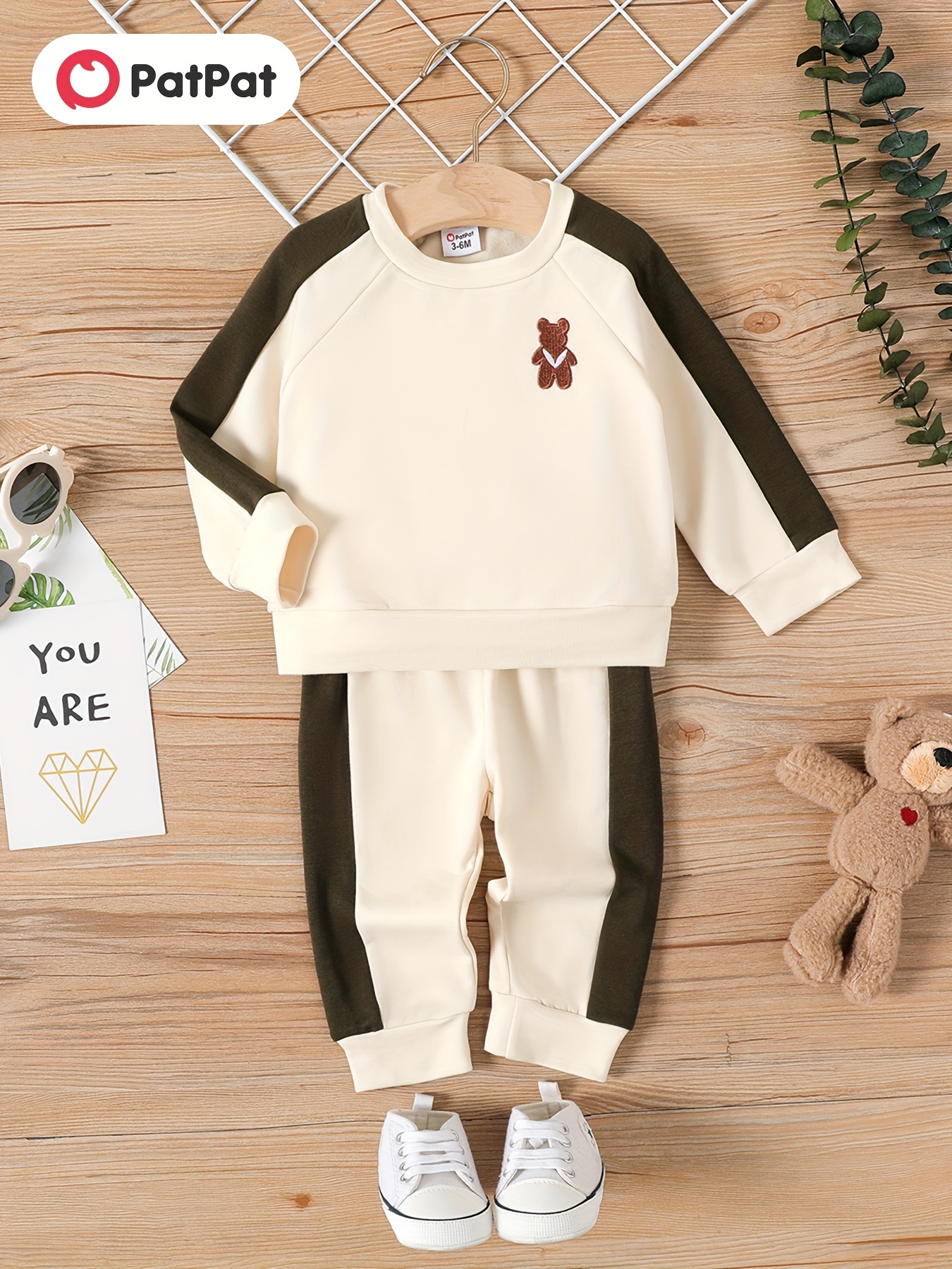 Toddler Boy Fuzzy Bear Embroidered Raglan Sleeve Pullover Sweatshirt