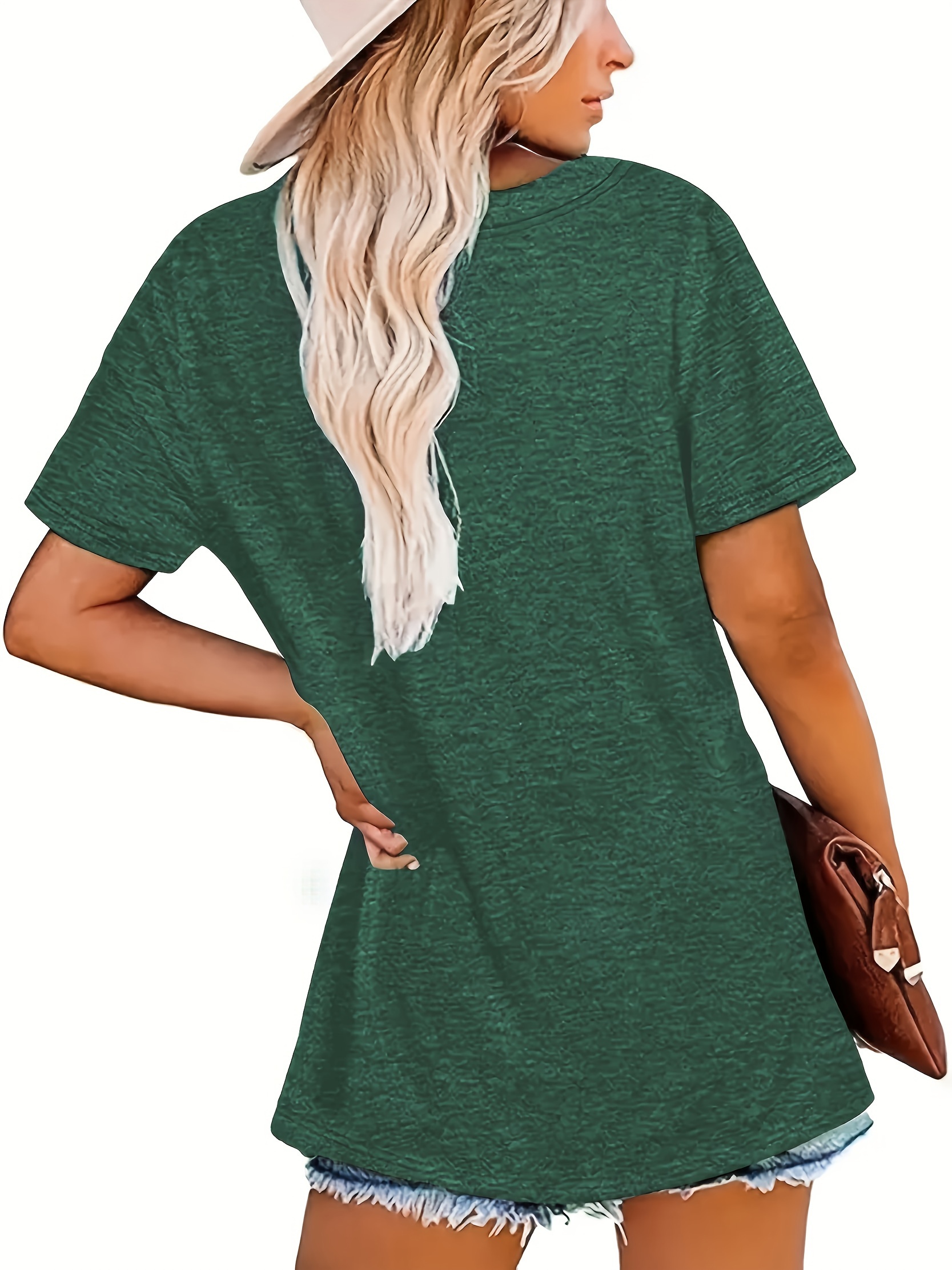 Plus Size Functional LetterPrint T-Shirt, Casual Crew Neck Short Sleeve T-Shirt For Spring & Summer, Women's Plus Size Clothing