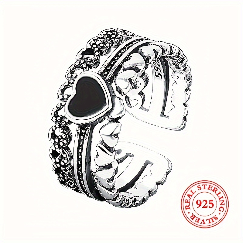 

Bague manchette en argent sterling 925, design rétro cœur, large bande adaptée aux hommes et aux femmes, cadeau de haute qualité pour vos amis stylés, avec boîte cadeau et carte cadeau