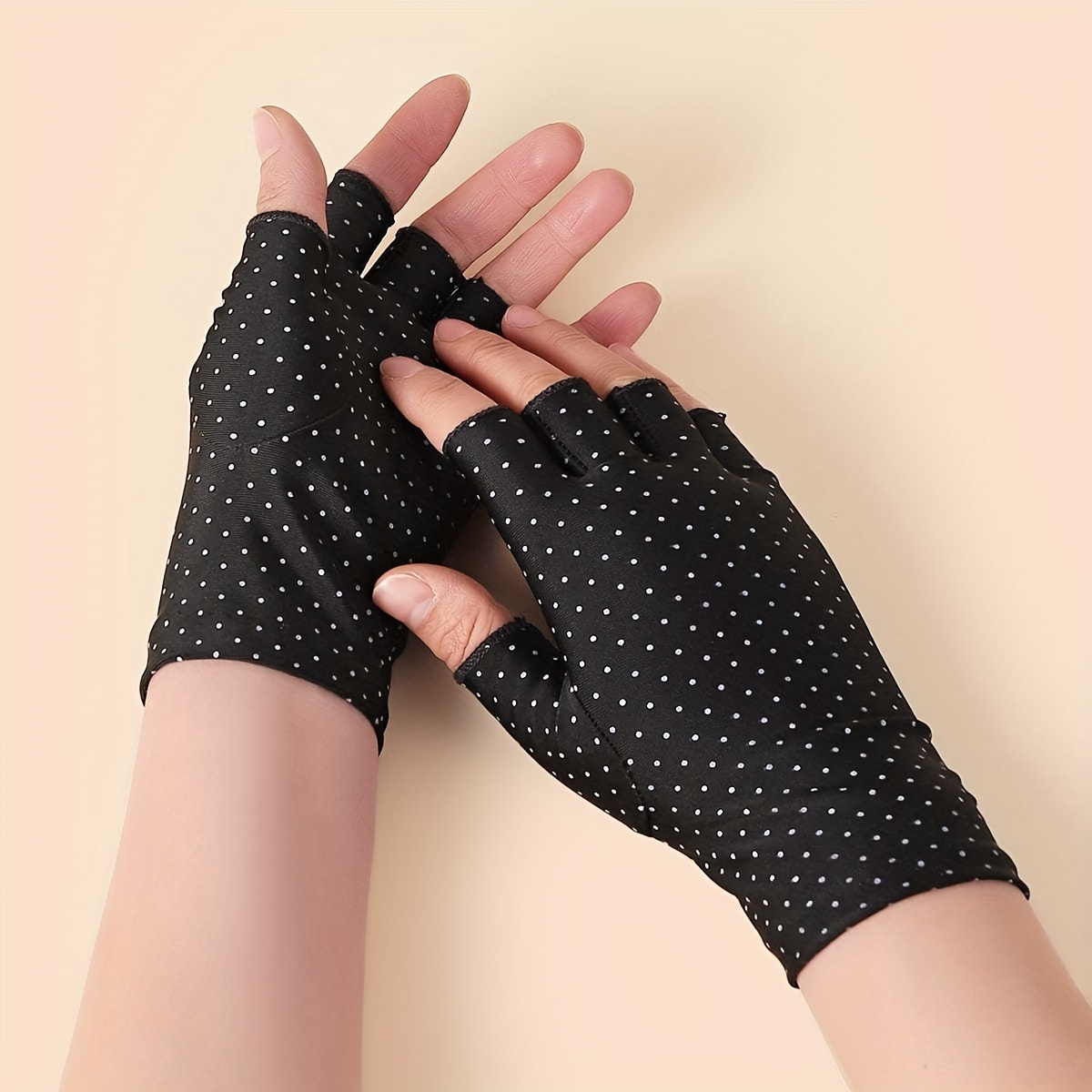 Half Finger Polka Dot Gloves Thin Breathable Fingerless - Temu