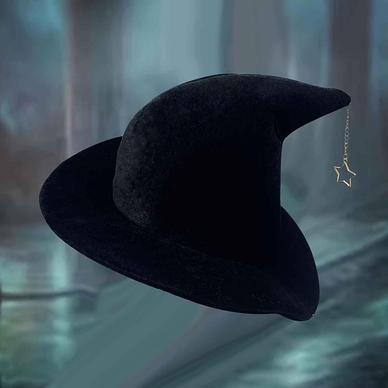 1pc Cappello Da Strega Di Halloween Cos Witch Hat, Grande Tesa In Velluto  Scuro Splendido Cappello