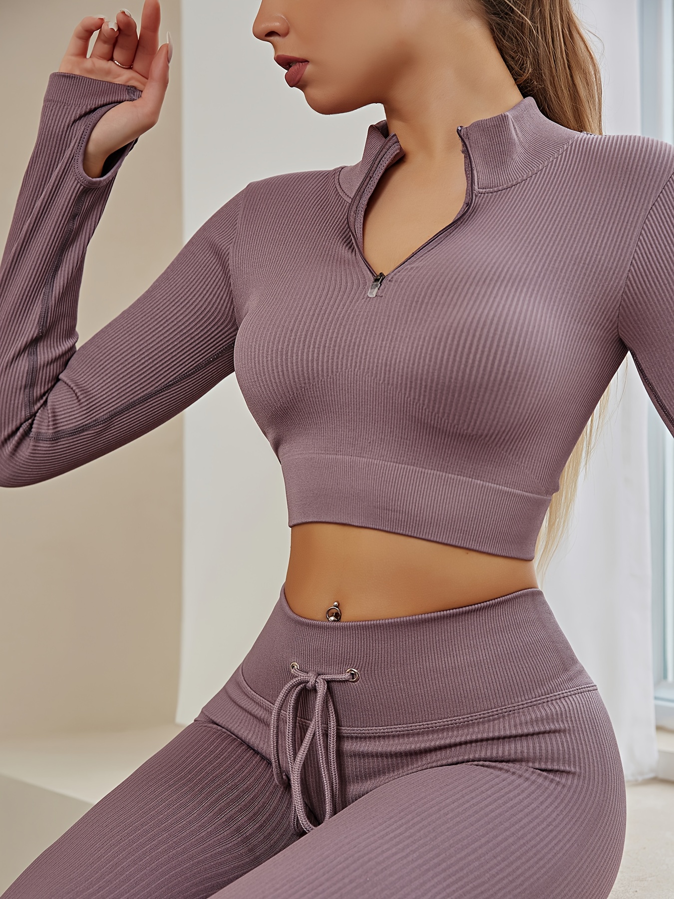 New Arrival Solid Round Neck Drawstring Long Sleeve Yoga Sports Wear Sports Crop  Top - China Long Sleeves and Long Sleeve Top price