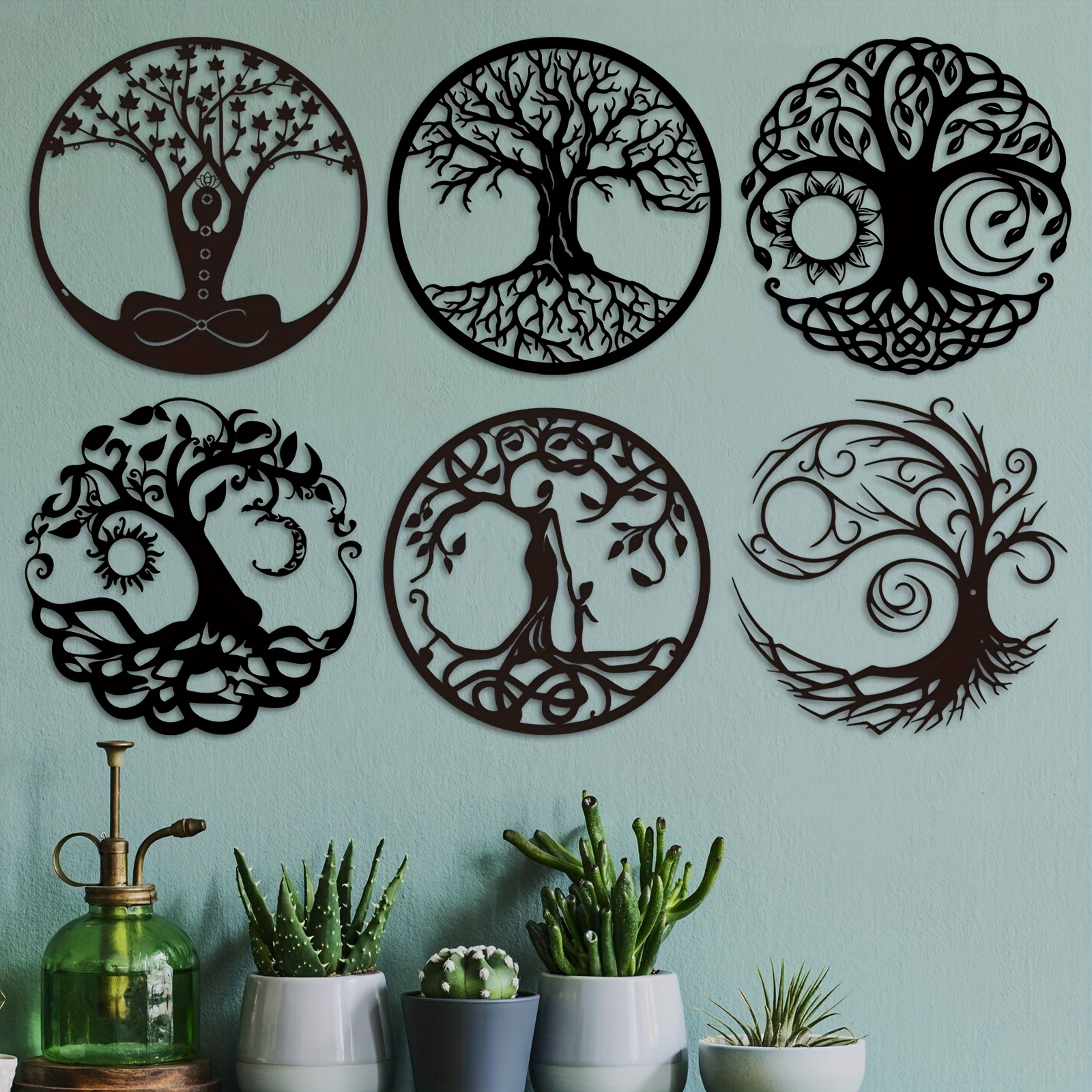  Arte de pared de metal, decoración de pared de metal para el  hogar, juego de 3 mandalas de madera, decoración para colgar en la pared,  mural de pared tallada con flores