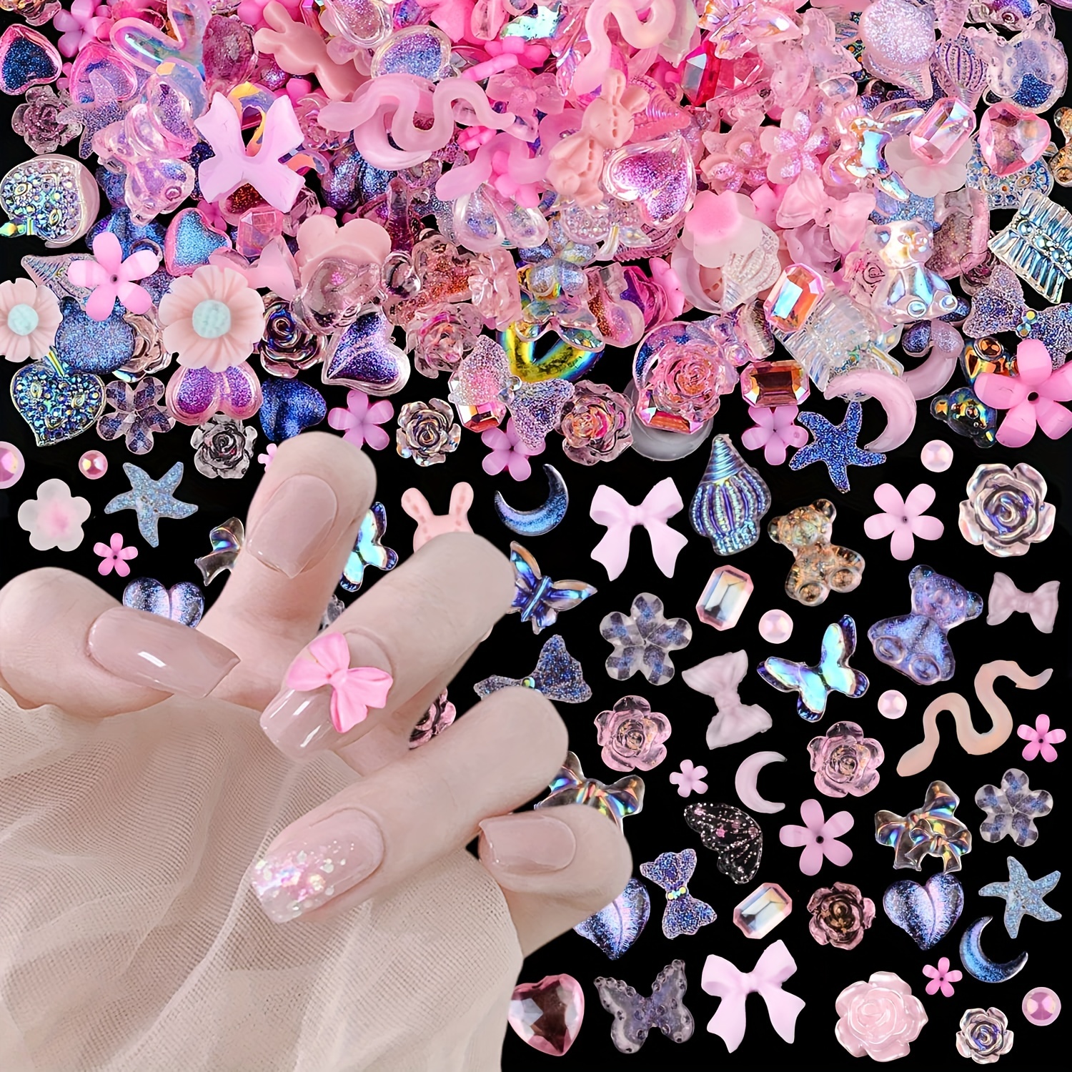 70Pcs Kawaii Nail Charms Luxury 3D Cute Bow Design Color Mixed Resin  Bowknot Jewelry Rhinestones Nails DIY Manicure Decoration Press On  Accessories