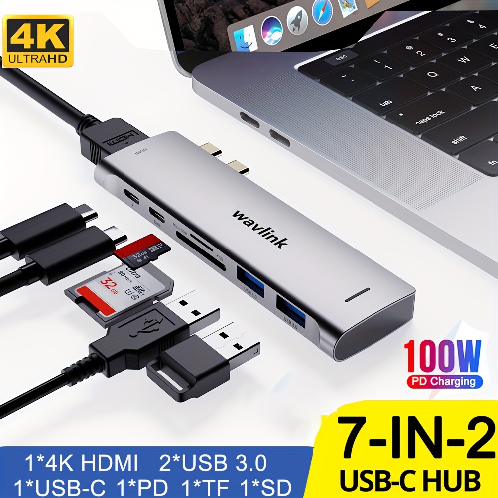 WAVLINK Adaptador USB C a HDMI dual 4K a 60Hz, compatible con Thunderbolt  3/4, convertidor de monitor múltiple tipo C a HDMI para MacBook Pro/Air