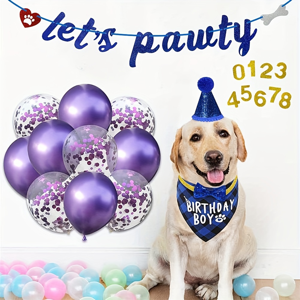 5pcs/set Forniture Per Feste Di Compleanno Per Cani, Bandana Per Compleanno  Per Cani Maschi, Cappello Per Compleanno Per Cani Con Numero, Carino