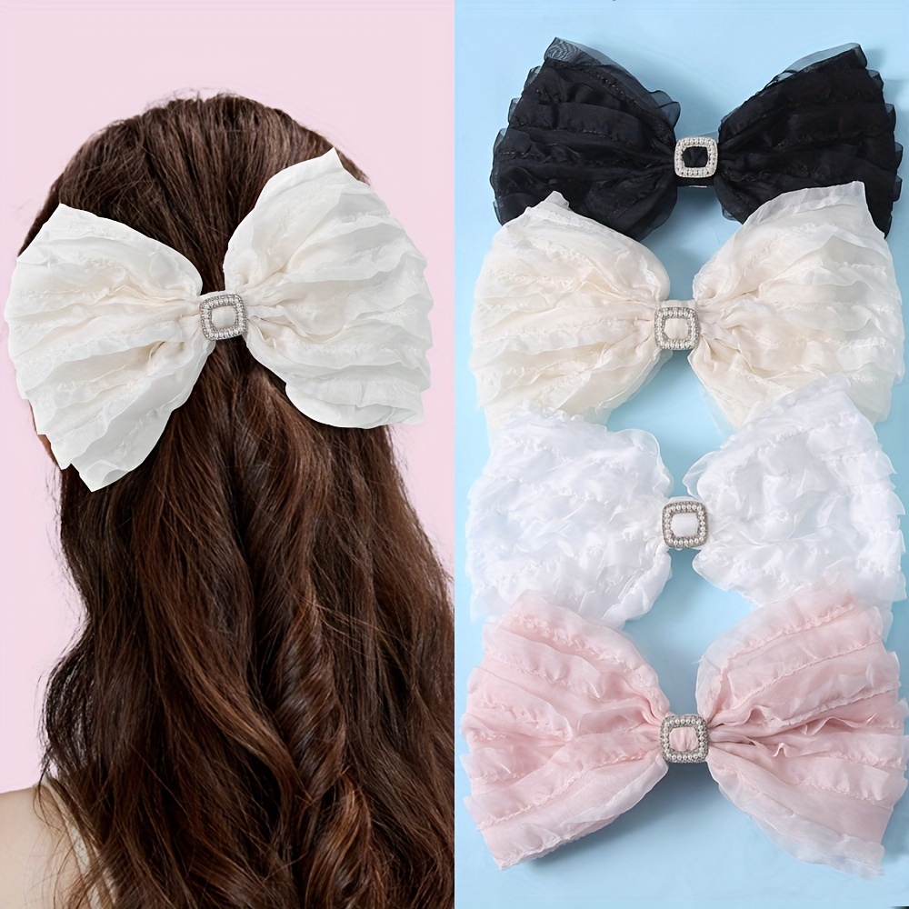 Girls Elegant Sweet Ribbon Lace Bow Hair Clips Decorative - Temu