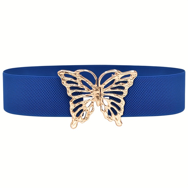 Butterfly Buckle Wide Belts Classic Solid Color Elastic - Temu Canada