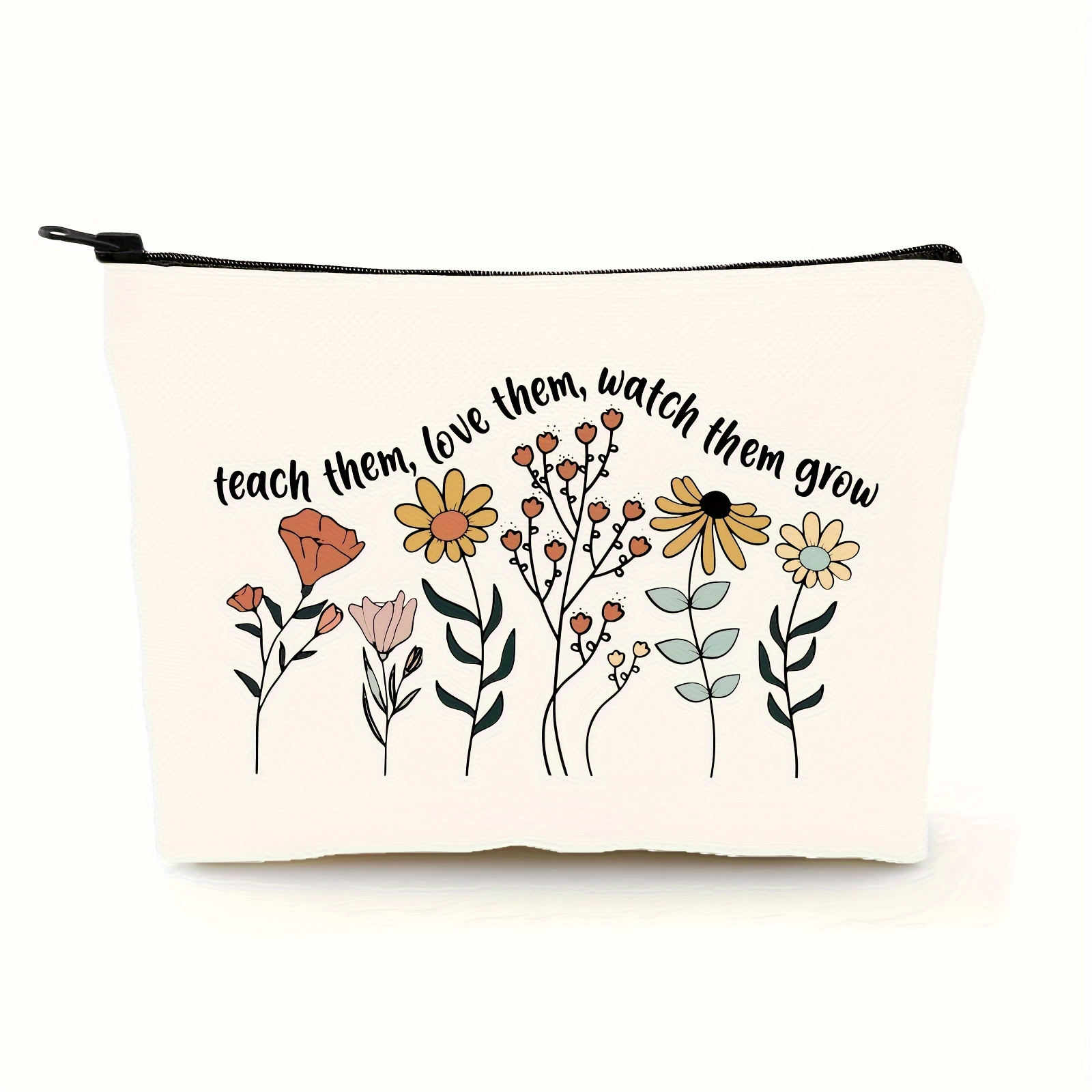 

1pc Teach Them, Love Them, Watch Them Grow Print Teacher Cosmetic Bag, Women Makeup Bag Pouch Travel Toiletry Organizer, Back To School Teacher Gift