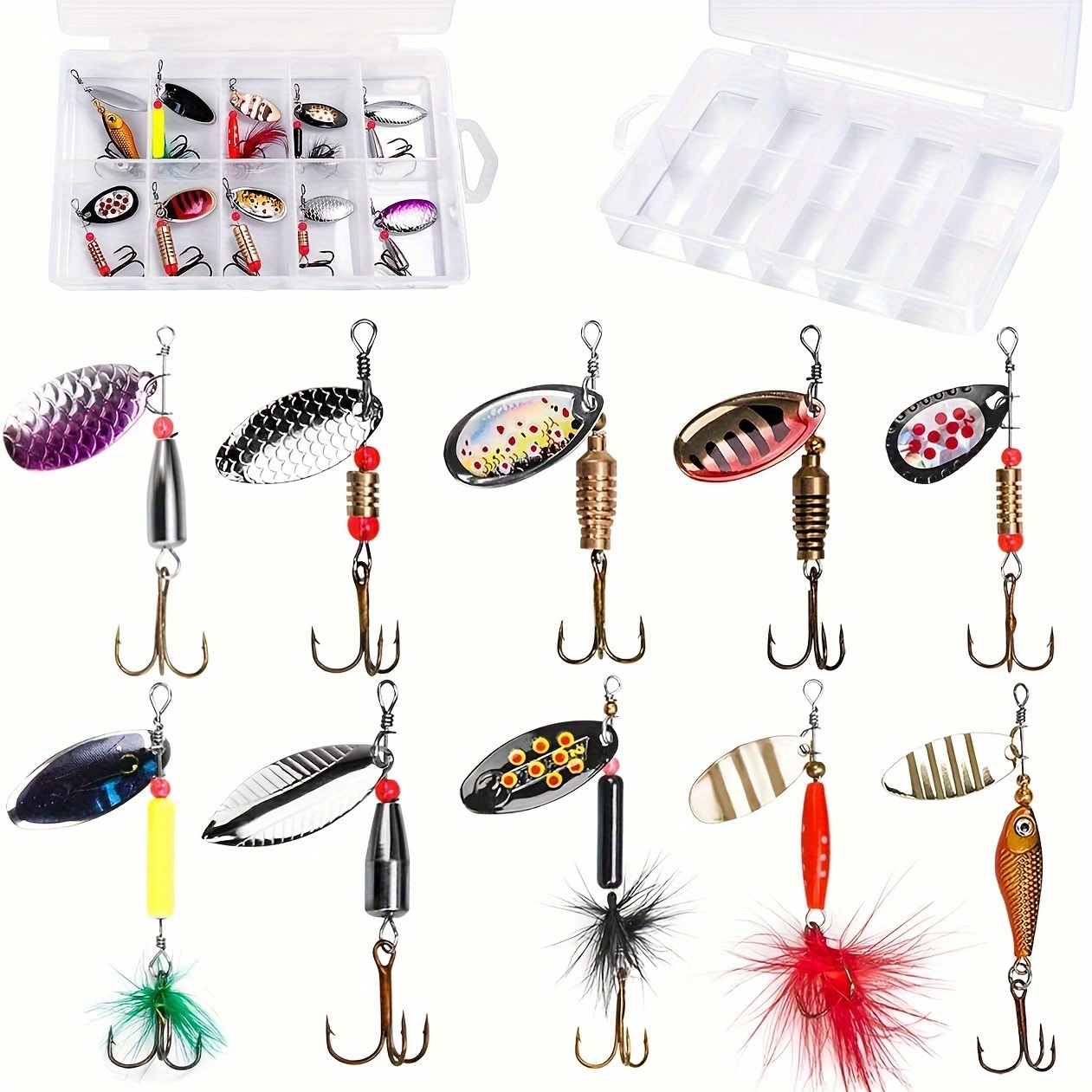 10pcs Cuillère Pêche Pêche Métal Artificiel avec Hameçons