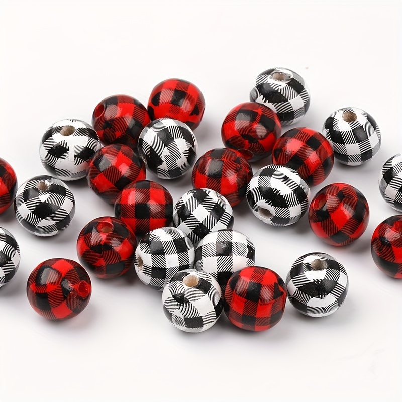 Wooden Beads For Crafts Polished And Plaid Wood Round Beads - Temu