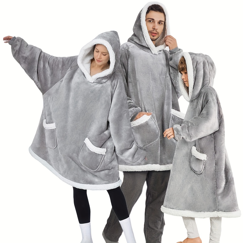 1pc Wearable Blanket Hoodie, Warm Soft Oversized Cozy Blanket Sweatshirt  Birthday Gift For Men And Women, Grey