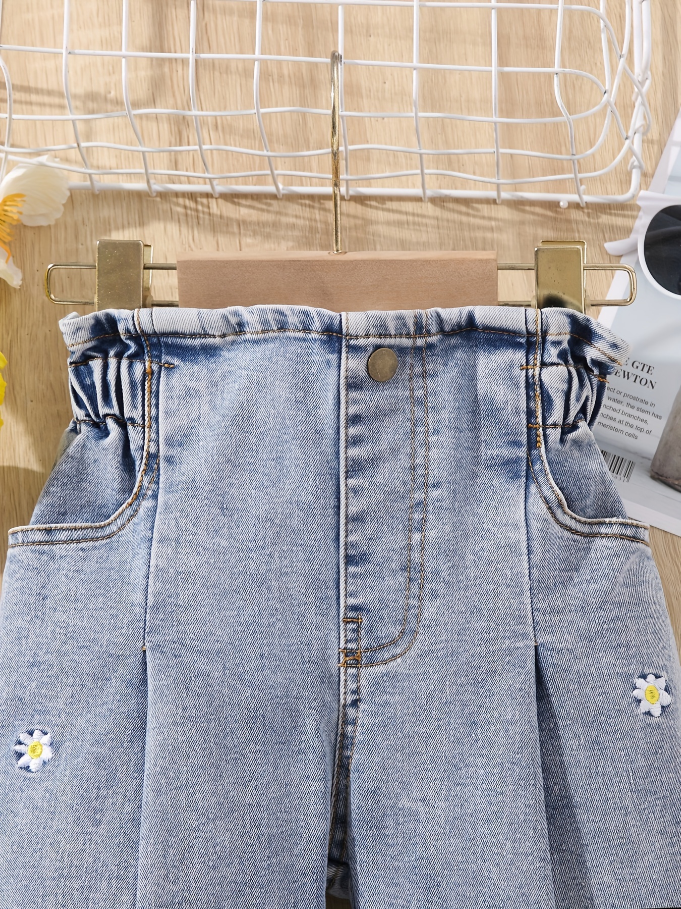Girls' Daisy Embroidery Straight Leg Jeans For Kids