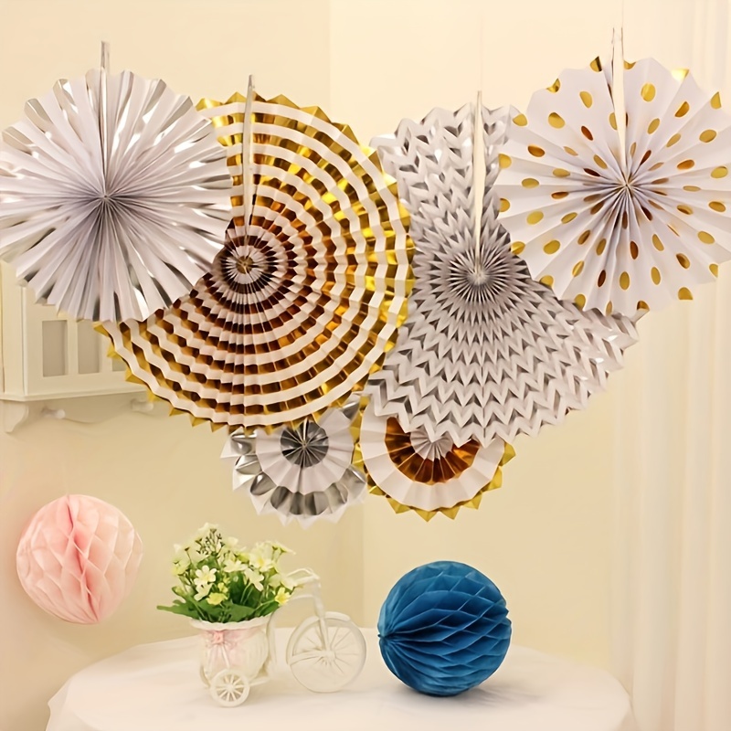 Hot Stamping Paper Flower Fans Party Hanging Paper Fans Set - Temu