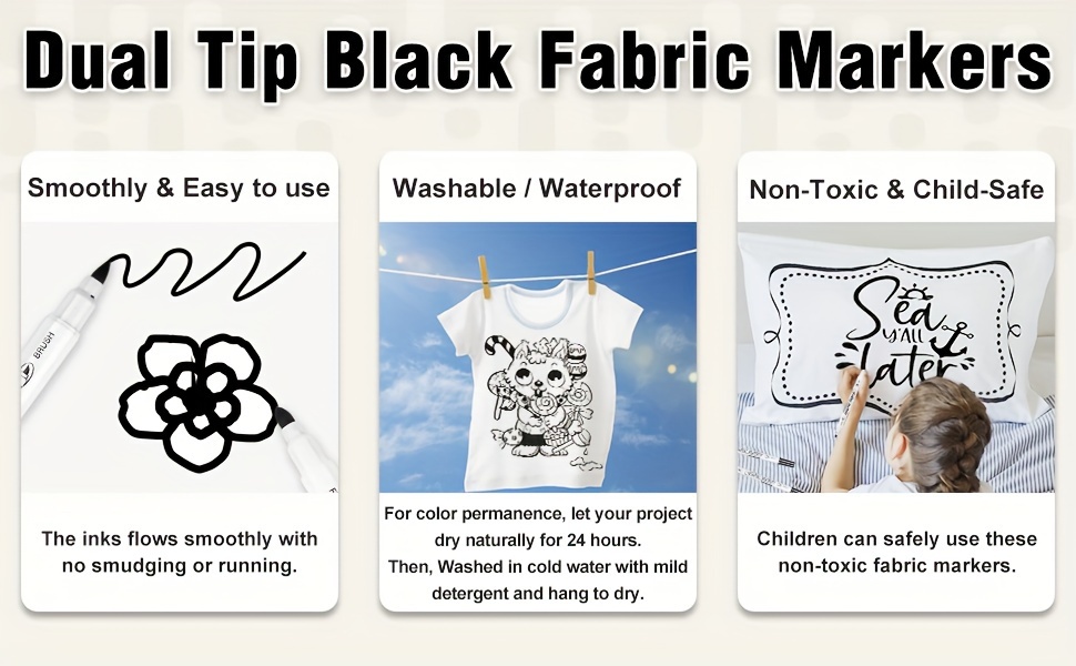 Black Fabric Markers Permanent For Clothes Dual tip Fabric - Temu