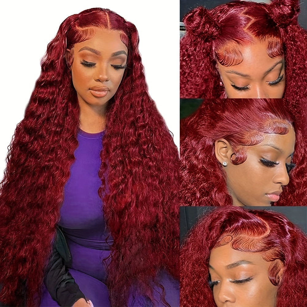 13 4 Hd 99j Burgundy Curly Wave Lace Front Wigs Human Hair Temu