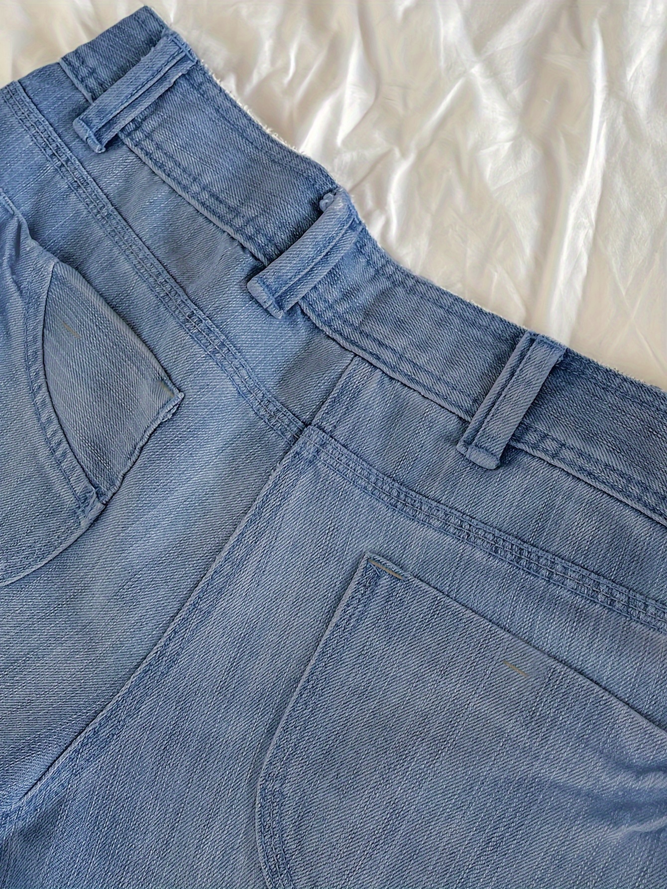 Y2k Aesthetics Retro Buttons Full Length Blue Denim Pants Women