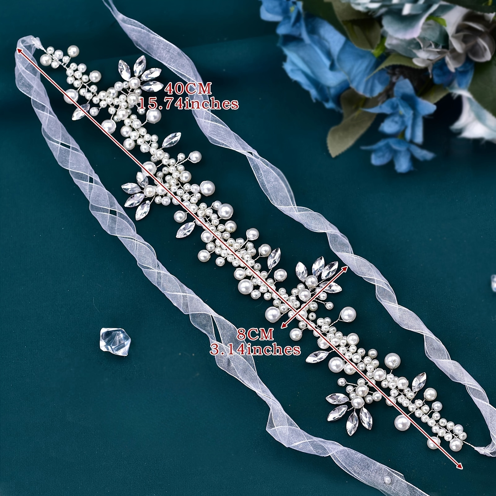 Bowknot Decor White Waist Chain Elegant Faux Pearl Elastic - Temu