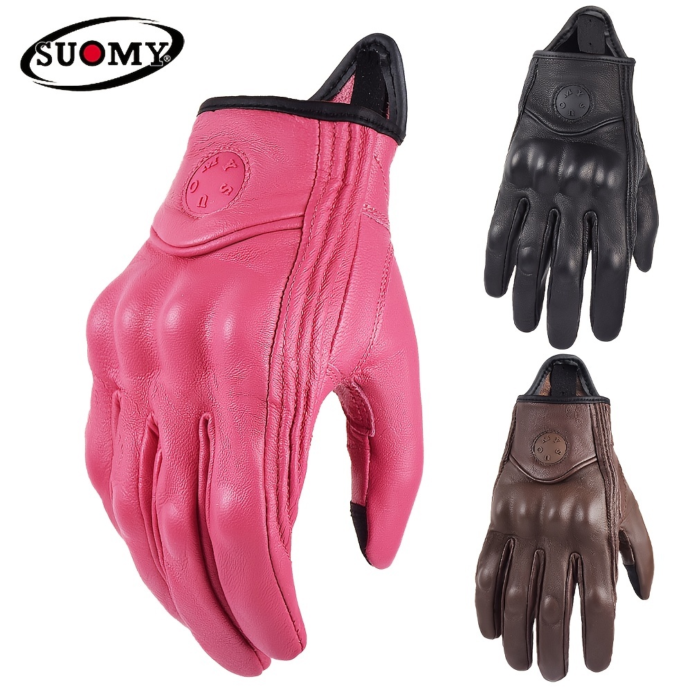 Retro Leather Women Motorcycle Gloves Lady Rose Red Electric