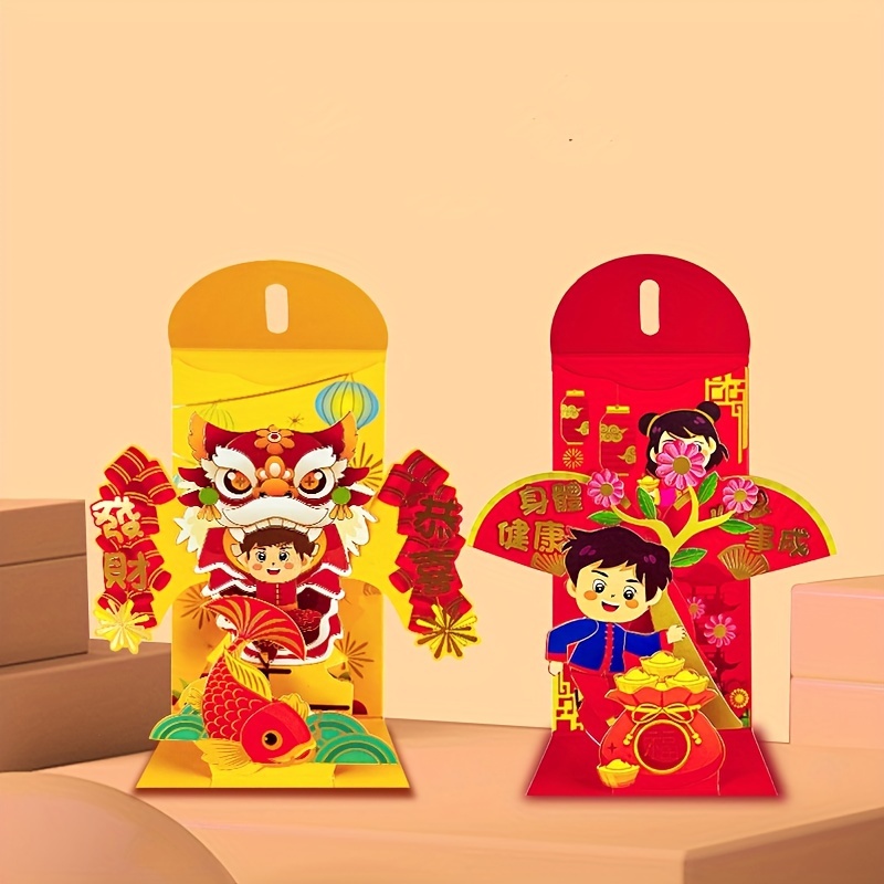 Kaufe 4 Teile/satz 2024 Chinesisches Neujahr Mini Couplets Set 3D  Stereoskopischen Cartoon Drachen Muster Gute Segen Buchstaben Schaffen  Atmosphäre Verdicktes Papier