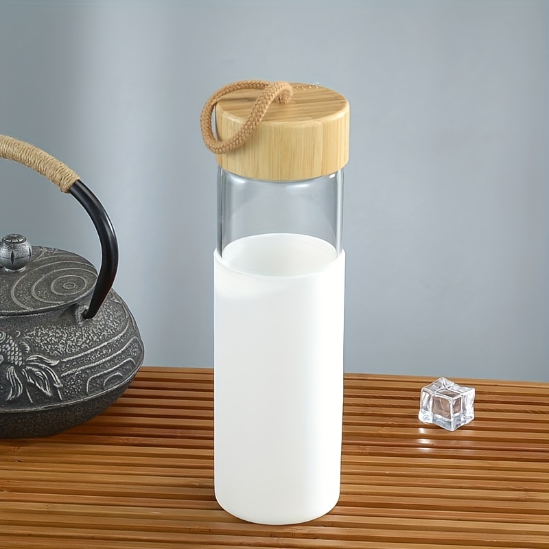 Glass Water Bottle With Bamboo Lid And Silicone Cover Leak - Temu