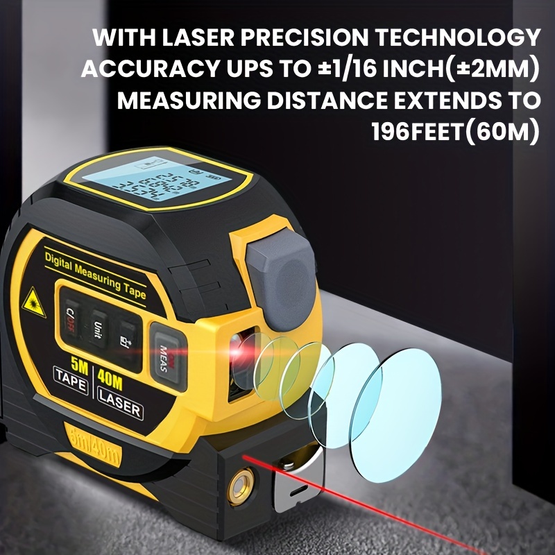 KOISS K4TM 3-in-1 Digital Measuring Tape with Laser, 130FT Laser  Measurement Tool, 16FT Tape Measure, Real Time Digital Screen with  Backlight, 3