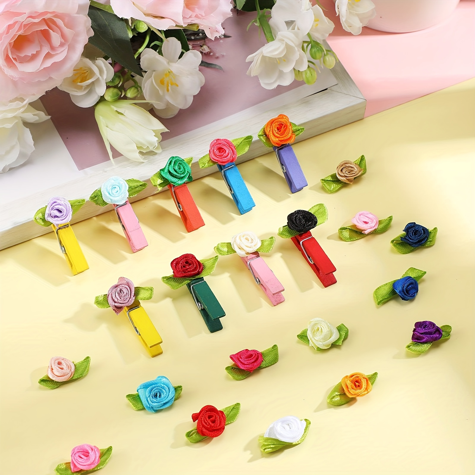 Mini Ribbon Roses For Crafts Artificial Fabric Flowers With - Temu