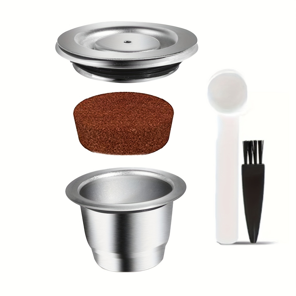 Stainless Steel Coffee Capsules Pods Set Compatible with Nespresso Vertuo  Vertuo Plus, Include Cleaning Brushes, Spoon