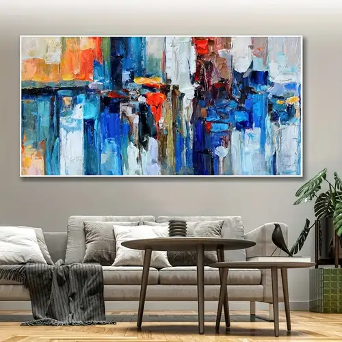 Lienzo grande enmarcado al óleo, pintura al óleo moderna abstracta POP  geometría, cuadro de arte de pared, vertical, sala de estar, porche,  entrada