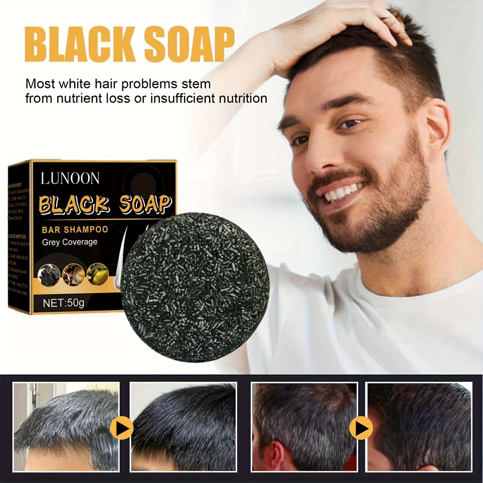 Men's Black Soap Gray Coverage Bar Shampoo Hair Soap - Temu