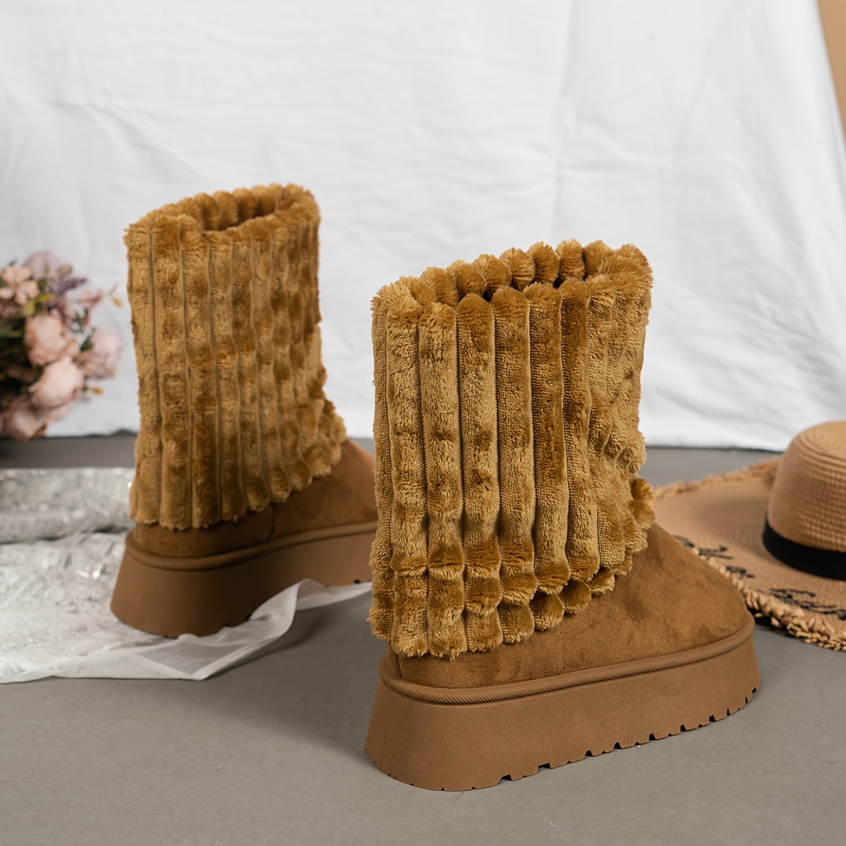 Women's Plush Lined Snow Boots Round Toe Thermal Shoes