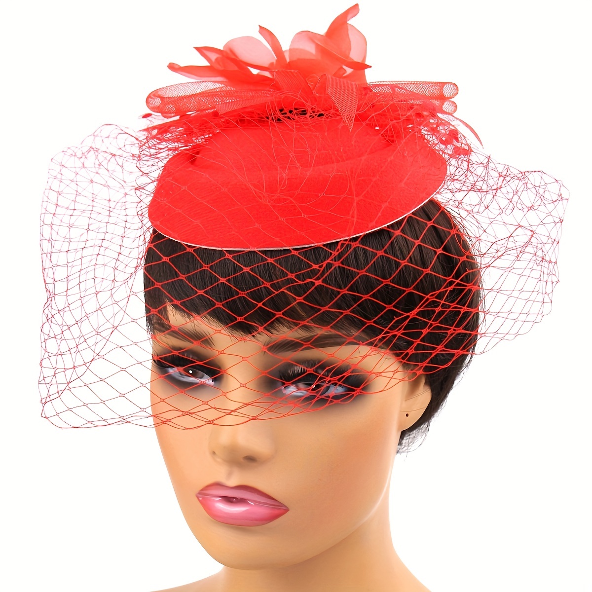 Something Special La Pillbox Fascinator Cocktail Hat with Dotted Netting Veil - Something Special Red