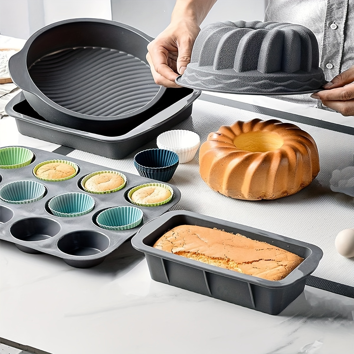 Walfos Silicone Mini Bread Baking Pan 6 Cavities Non-Stick Silicone Mini  Loaf Pans 2 Pieces Food Grade Baking Mold For Bread, Cakes, Muffin, Dough
