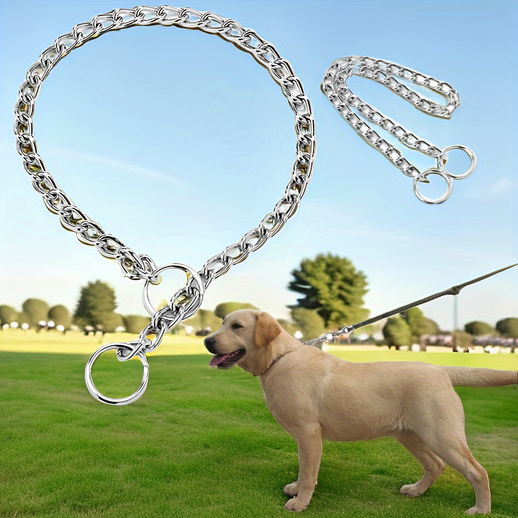 Stainless Steel Gold Chain Dog Leash Leather Handle Training Slip P Choke  Collar