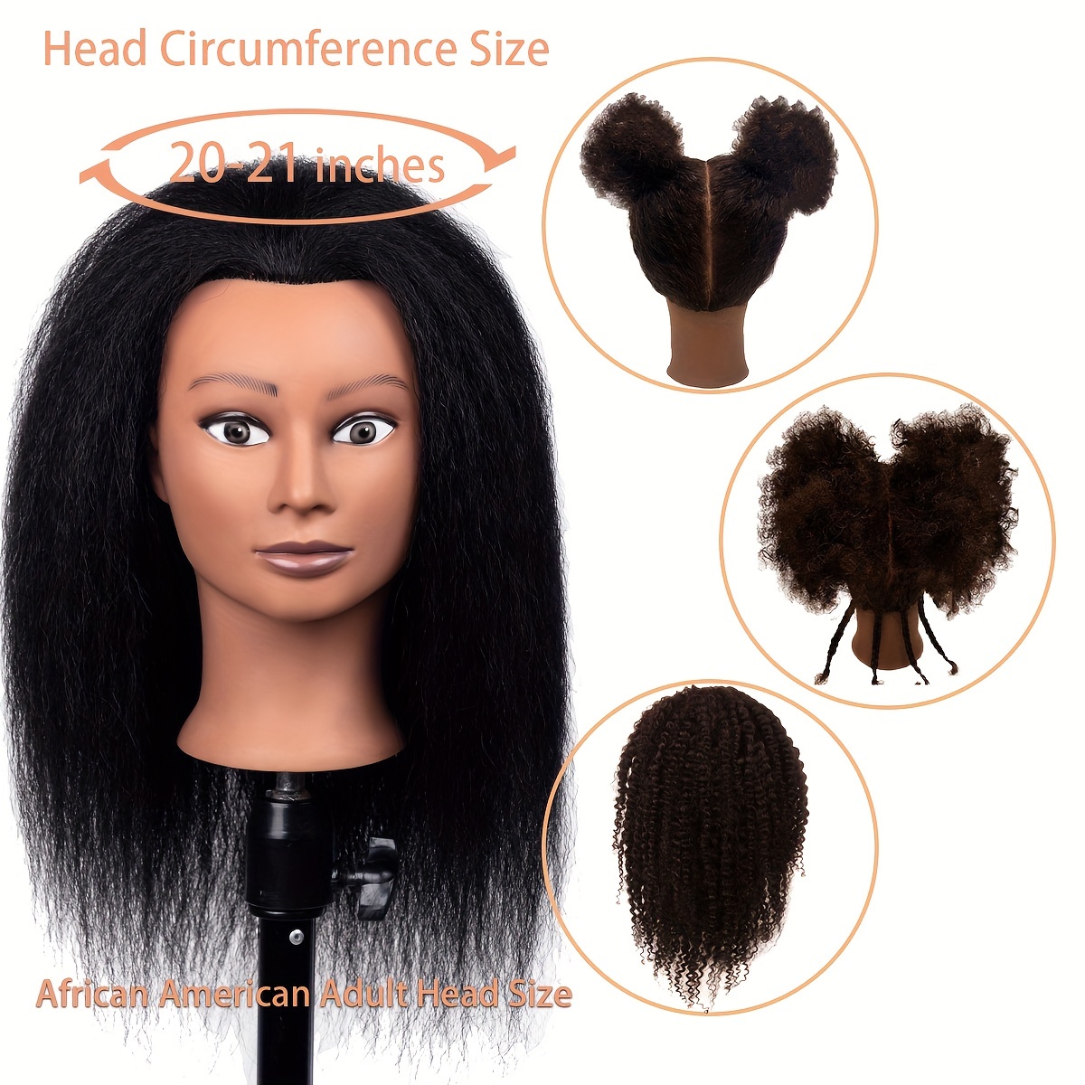 African American Mannequin Head with 100% Human Hair Manikin Head with Stand for