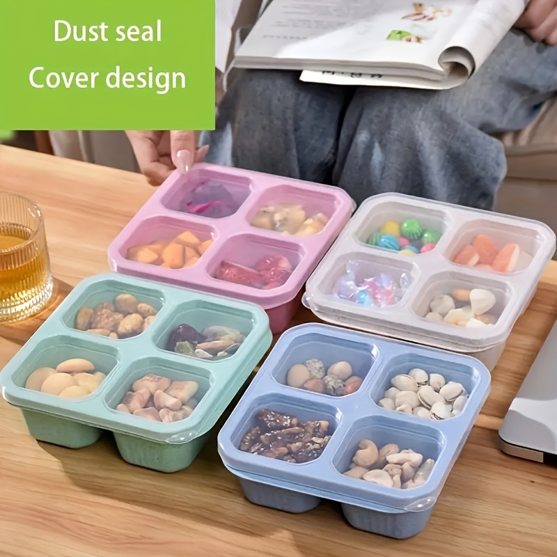 Snack Containers, Divided Bento Snack Box, 4 Compartments Reusable