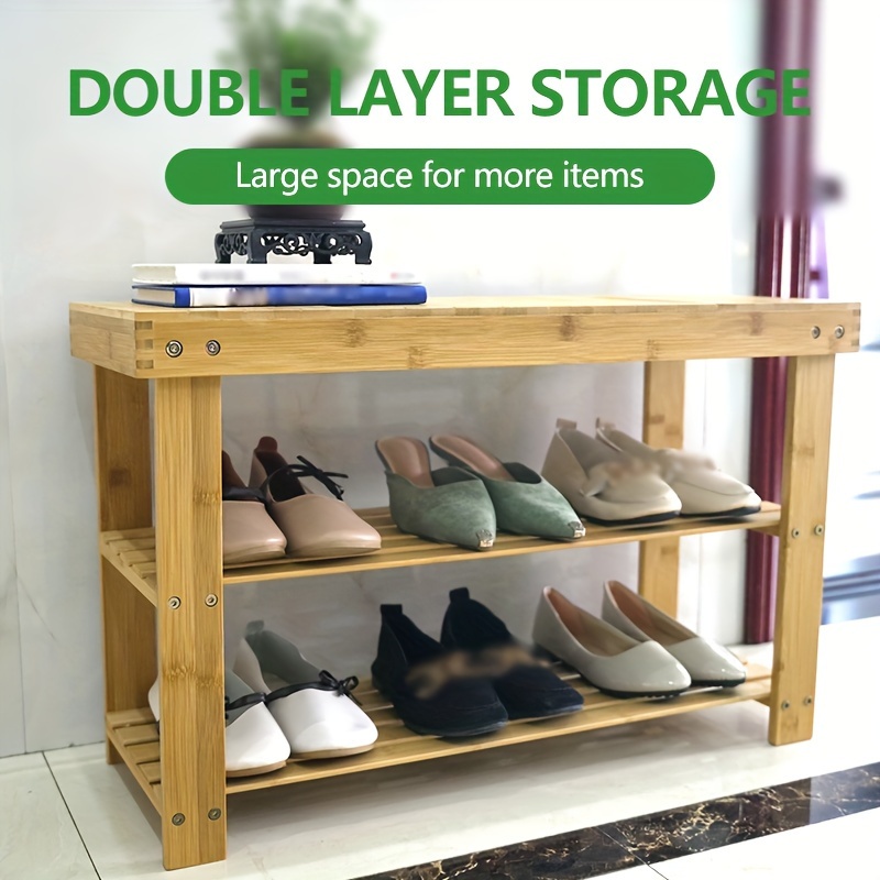 Foldable Double layer Bamboo Shoe Rack For Indoor And - Temu