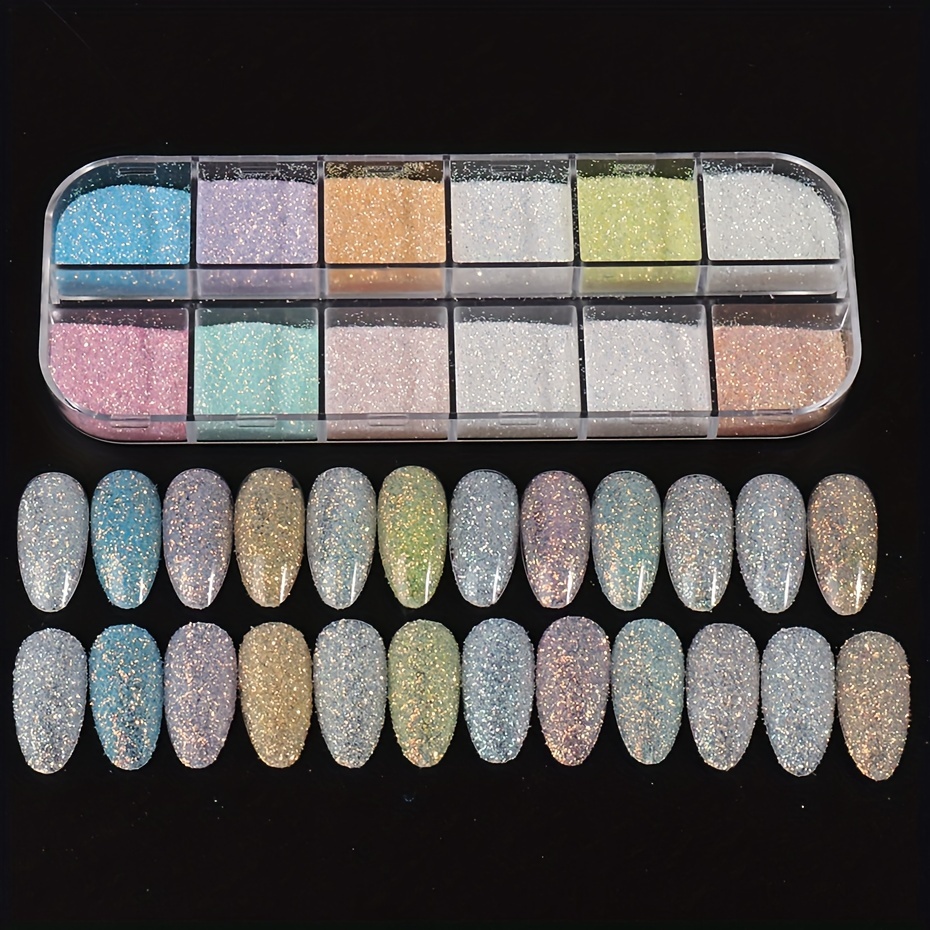 1set 12grids luminous powder nail art decoration luminous pigment nail diy nail powder details 3