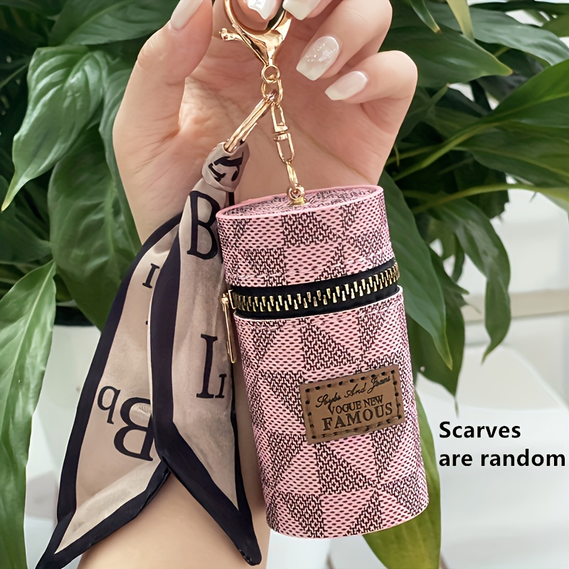 Mini Pu Leather Coin Purse With Keychain, Scarf Decor Earphone Bag,  Lipstick Bag With Snap Button, Car Key Bag Decoration Pendant - Temu