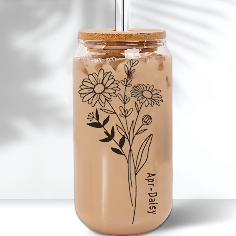 Personalized Flower Glass Cup With Name, Iced Coffee Cup With Lid & Straw,  Aesthetic Glass, Daisy Beer Can Glass, Bridesmaid Gift 