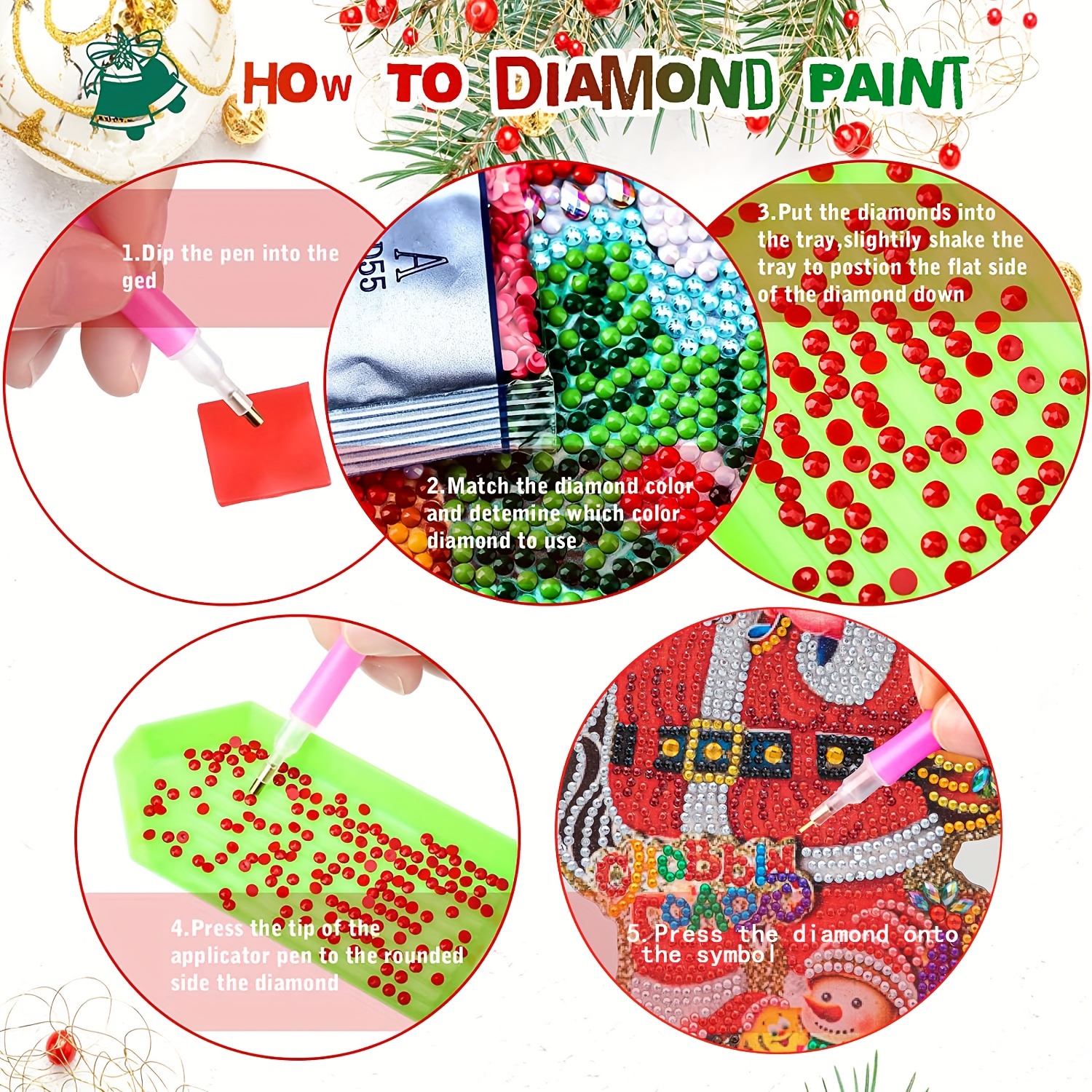 Christmas Artificial Diamond Painting Kit 3D Painting DIY Christmas Diamond  Art Ornaments Santa Claus Diamond Painting Mosaic Kits Home Decor Wall Art