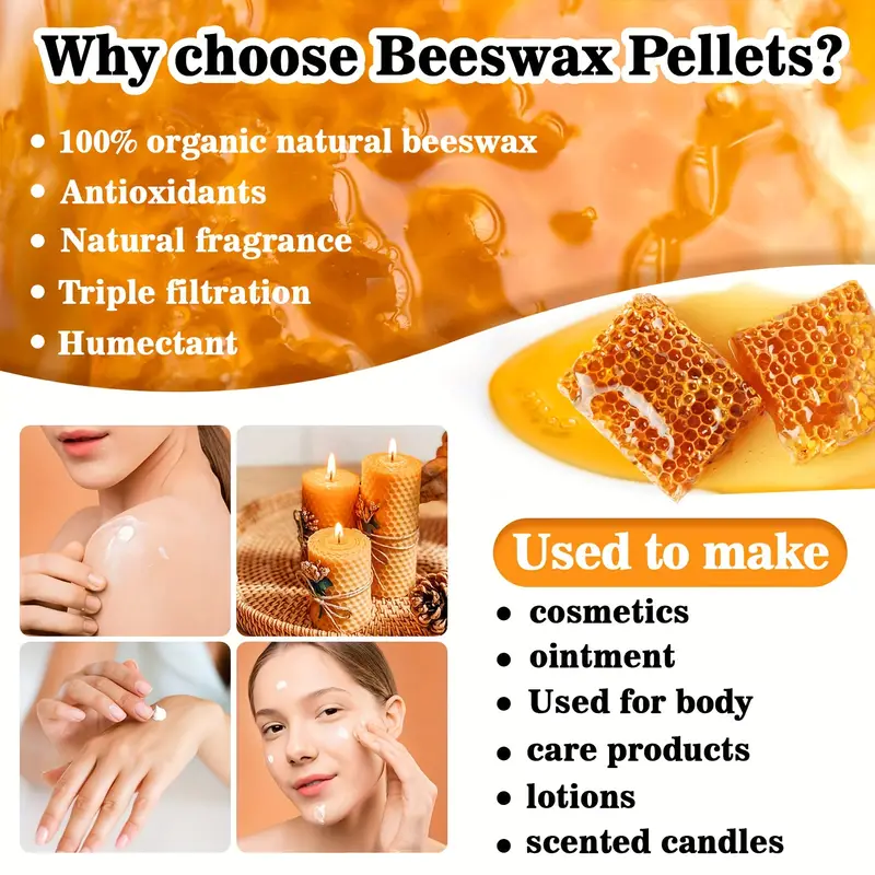 1bag Natural Beeswax Pellets - 453g Beeswax Pastilles Pure Bulk Bees Wax  Pellets For DIY Beewax Making Candles Skin Care Lip Balm Soap Lotion (1lb)