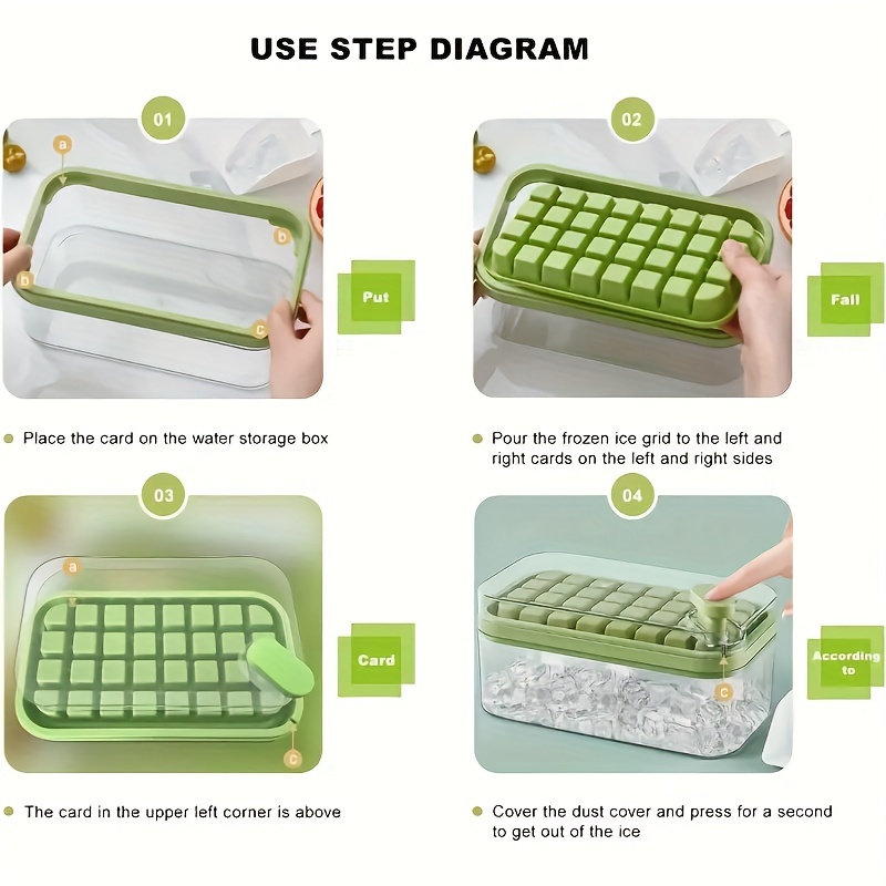 One-button Press Ice Cube Tray Mould Container Box with Lid