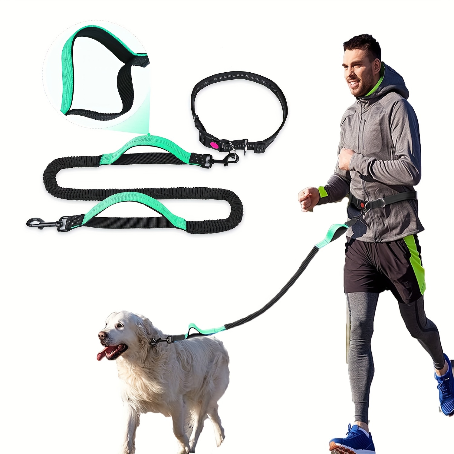 

Hands Free Dog Leash For Running Walking Training Hiking, Adjustable Waist Belt, Shock Absorbing, Ideal For Medium To Large Dogs