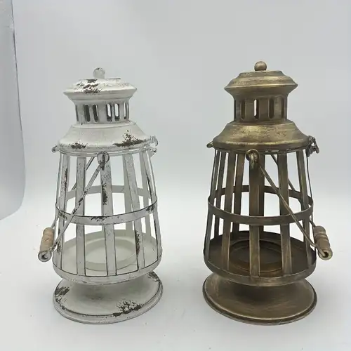 Portacandele stile lanterna in vetro e ferro per interni ed
