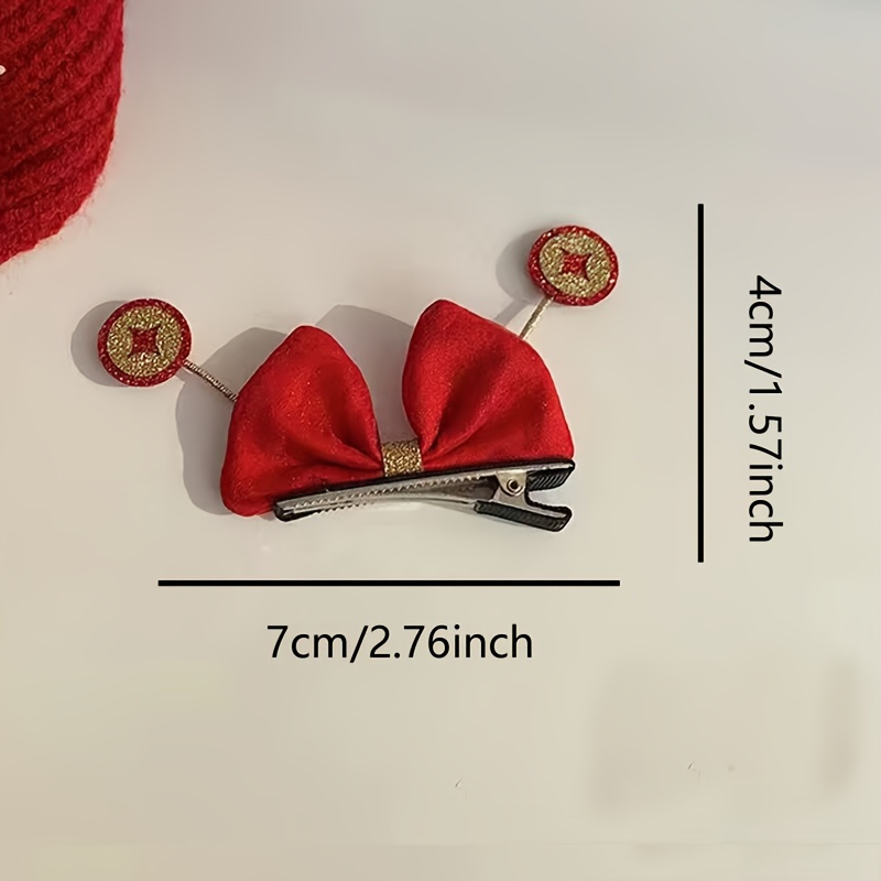 Cute Red Bow Hair Clip New Year Style Lucky Copper Coin - Temu Canada